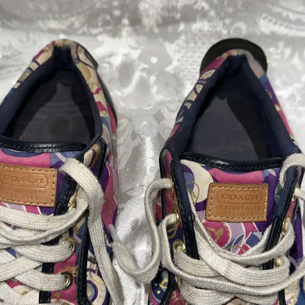 Coach Barrett Poppy Sneakers  Woman Sz 7B Purple/Dk Blue/ Fuschia/Multi Lace Up